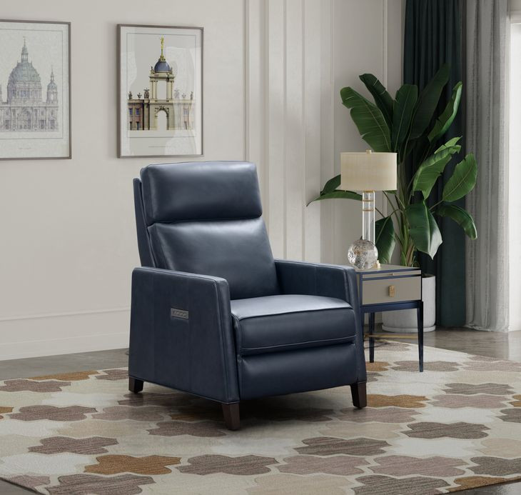 James Barone Navy Blue Leather Zero Gravity Power Recliner with Power Lumbar and USB Charging