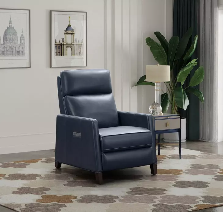 James Barone Navy Blue Leather Zero Gravity Power Recliner with Power Lumbar and USB Charging