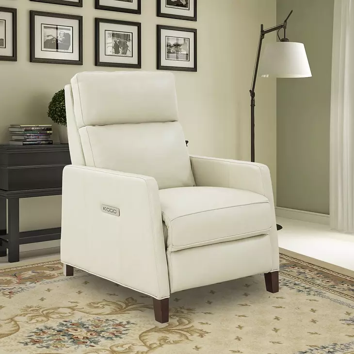 James Barone Parchment Leather Zero Gravity Power Recliner with Power Lumbar and USB Charging