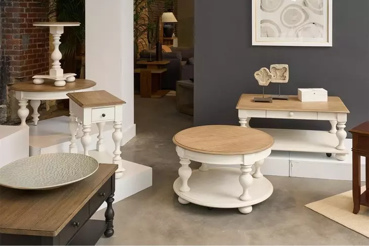 Jameson Pale Taupe and Antique Oak Round Occasional Table Set