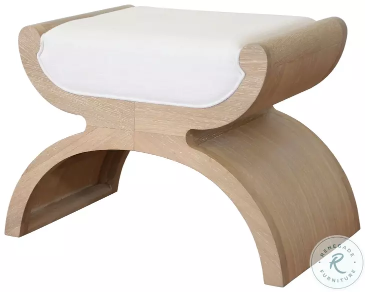 Janna White Linen And Cerused Oak Curved Stool