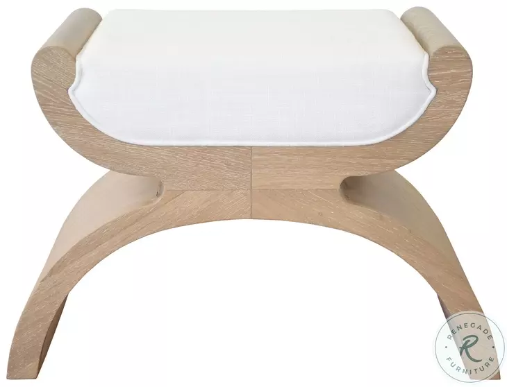 Janna White Linen And Cerused Oak Curved Stool