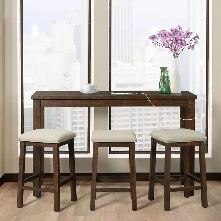 Dex Cream and Cherry Upholstered 4 Piece Bar Table Set with USB Charging