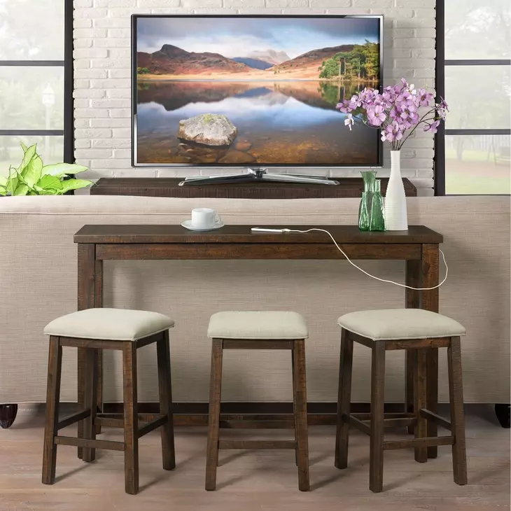 Dex Cream and Cherry Upholstered 4 Piece Bar Table Set with USB Charging