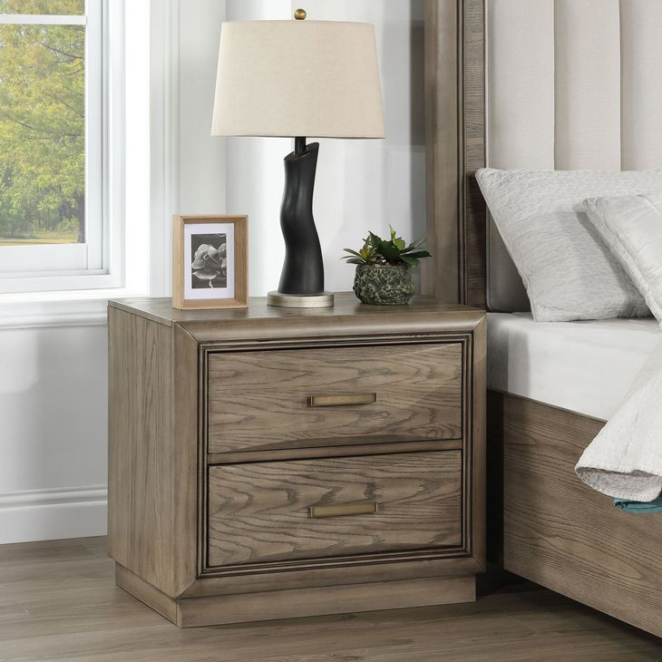 Sonoma Gray 2 Drawers Nightstand with USB Charging and Power Outlet