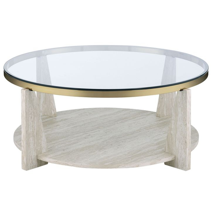Wanda Beige Round Glass Top Coffee Table with Casters
