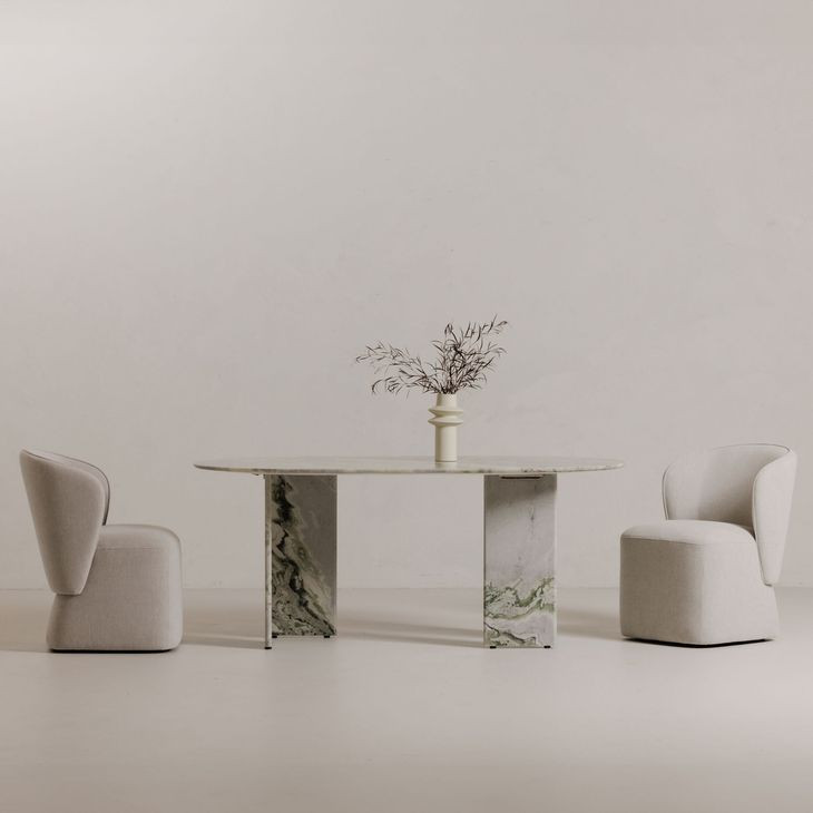 Celia Green Oval Marble Top Dining Room Set