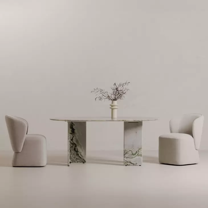 Celia Green 72" Oval Marble Top Dining Table