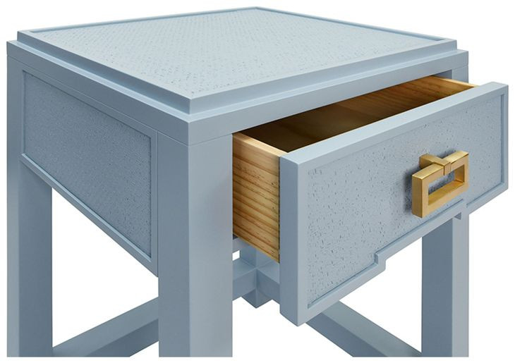 Jean Matte Light Blue Rectangular 1 Drawer Side Table