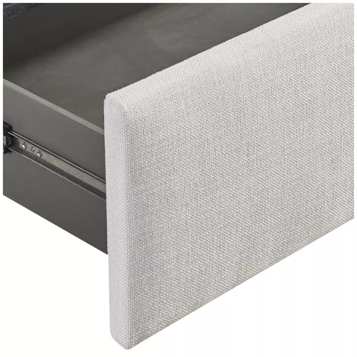 Highland Park Morel and Beige Queen Upholstered Storage Panel Sawyer Bed