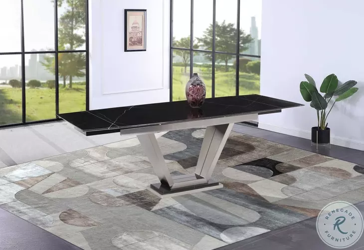 Jessy Black Marquina Extendable Dining Table