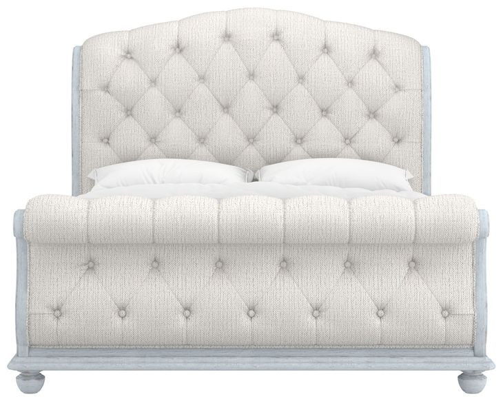 Summer Creek Blue and White Upholstered King Sleigh Bed