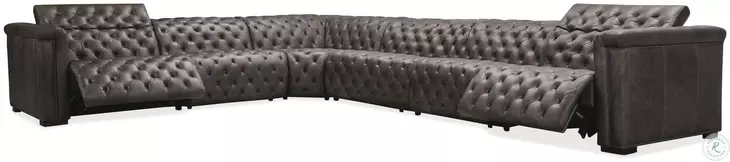 Savion Grandier Bellagio Gravel Leather 6 Piece Power Reclining Sectional With Power Headrest