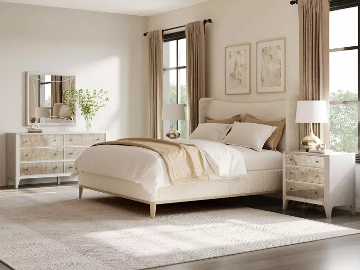 Edwin Cream King Upholstered Wing Shelter Bed