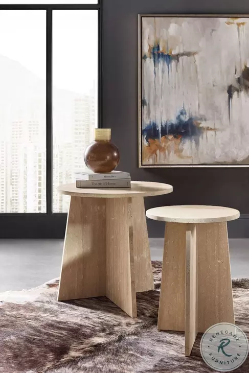 Melange Travertine Marble Cirque Spot Table