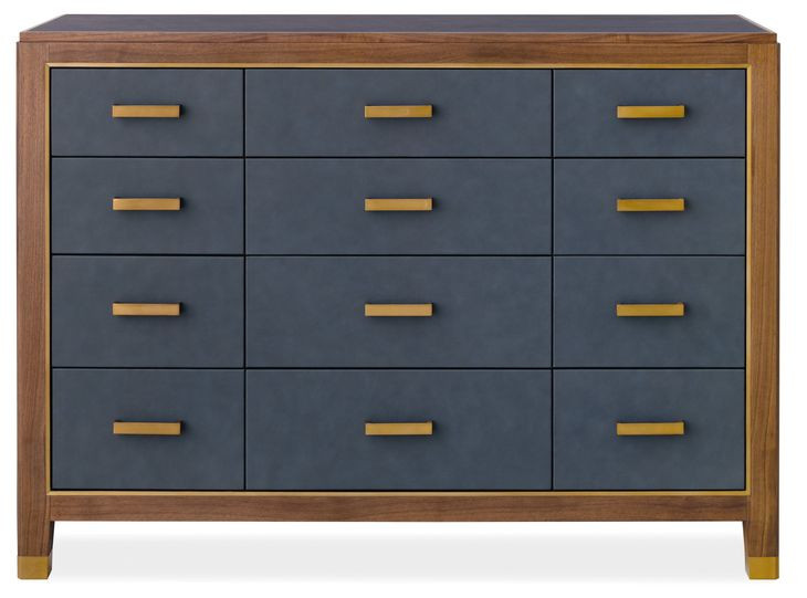 Mosaic Medium Walnut and Navy Blue 12 Drawer Geneva Accent Chest