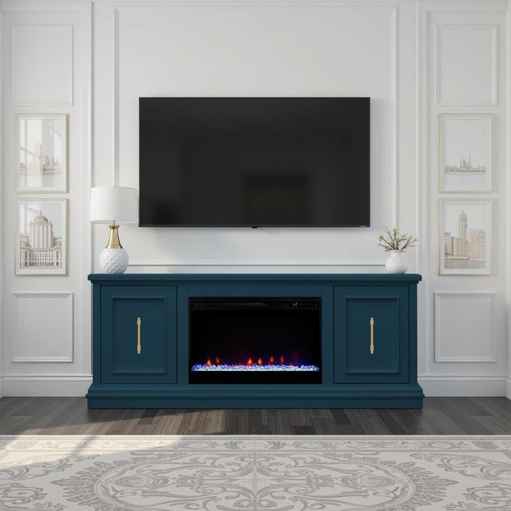 Jordan Denim Blue 65" TV Stand with Fireplace
