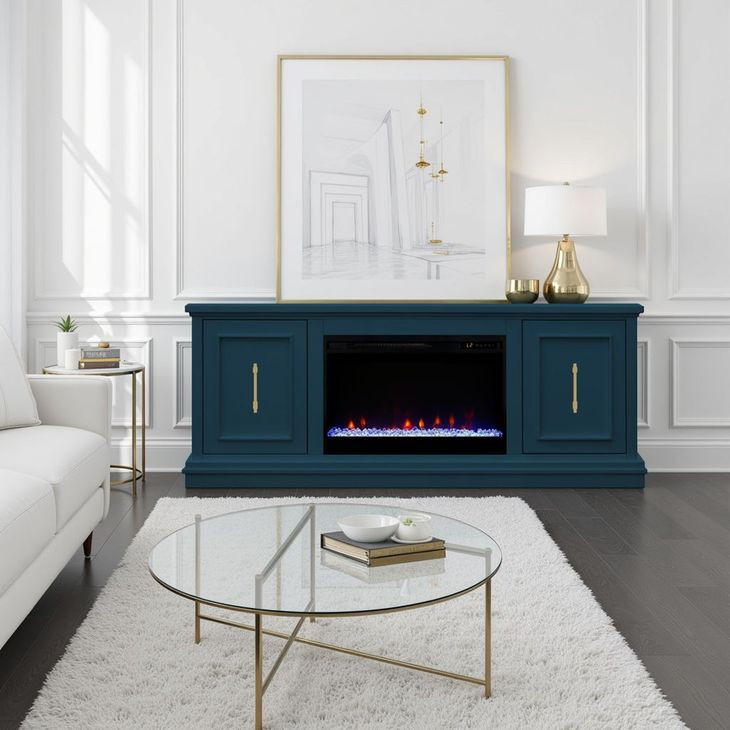 Jordan Denim Blue 65" TV Stand with Fireplace