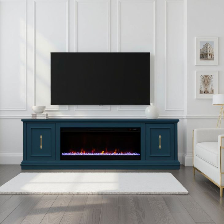 Jordan Denim Blue 82" TV Stand with Fireplace