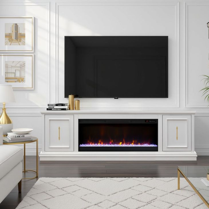 Jordan White 82" TV Stand with Fireplace