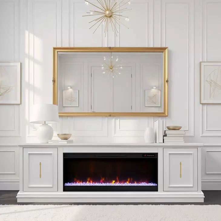 Jordan White 82" TV Stand with Fireplace