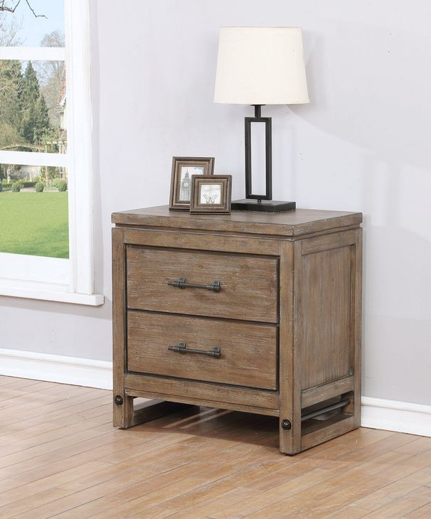 B00149 Brown 2 Drawer Nightstand with USB Charging and LED