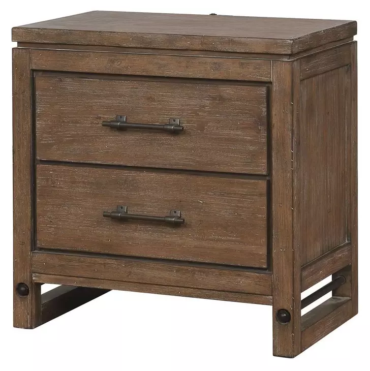 B00149 Brown 2 Drawer Nightstand with USB Charging and LED