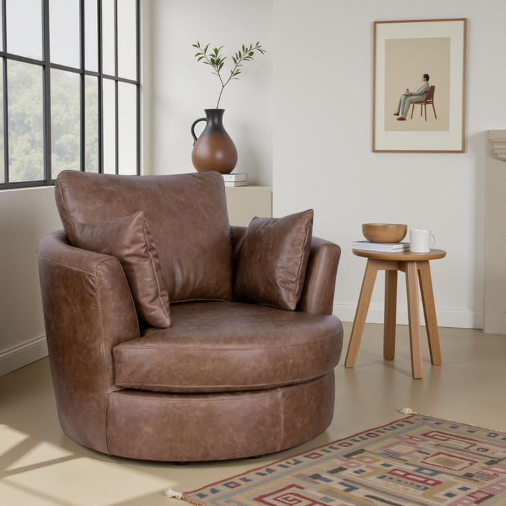 Jetson Bomber Tan Top Grain Leather Swivel Accent Chair