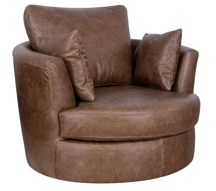 Jetson Bomber Tan Top Grain Leather Swivel Accent Chair