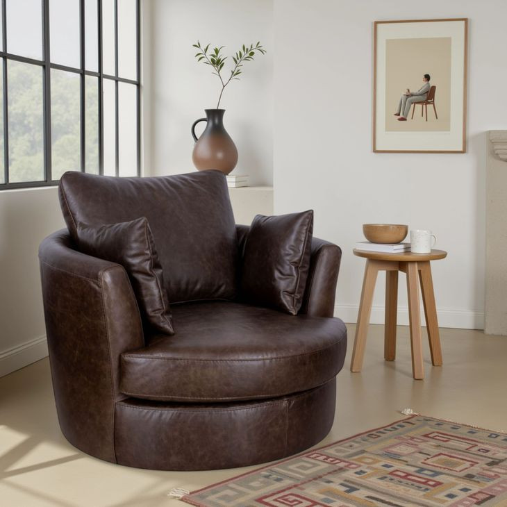 Jetson Bomber Walnut Top Grain Leather Swivel Accent Chair