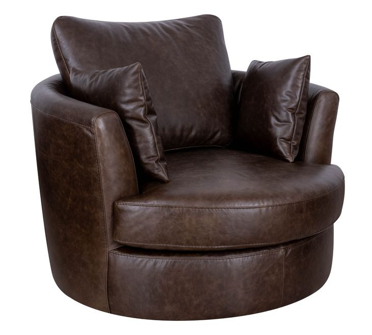 Jetson Bomber Walnut Top Grain Leather Swivel Accent Chair