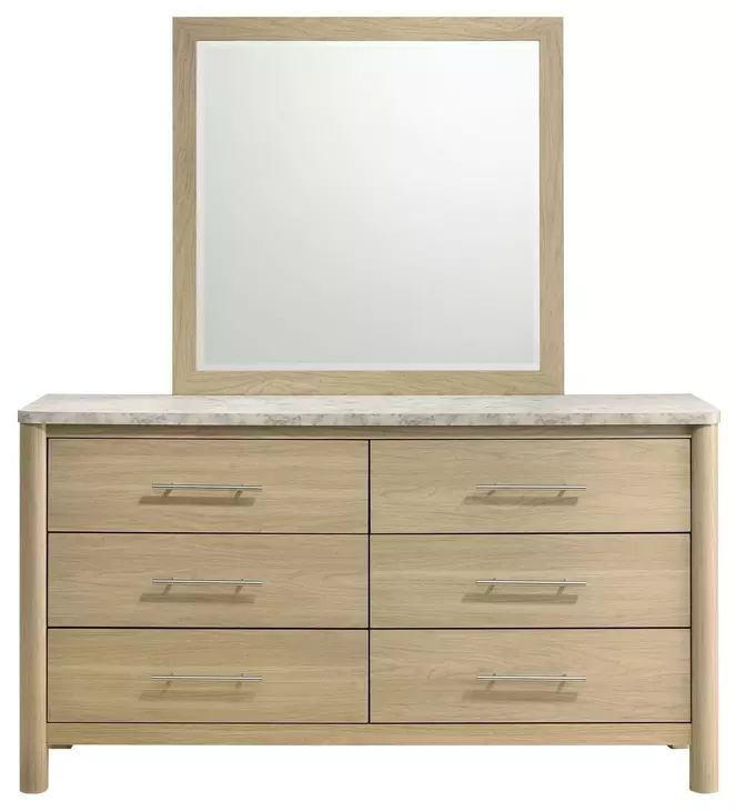 Joanna Natural 6 Drawer Dresser and Rectangular Mirror