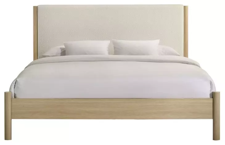 Joanna Natural and White King Upholstered Panel Bed