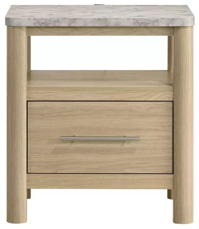 Joanna Natural 1 Drawer Nightstand with USB Charging