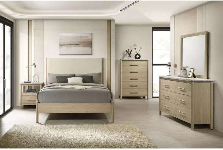 Joanna Natural 6 Drawer Dresser and Rectangular Mirror