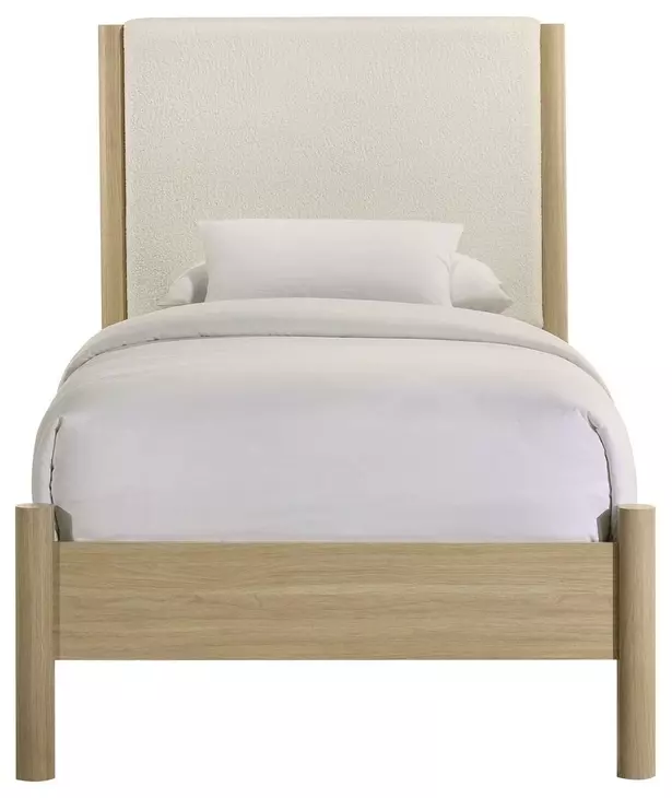 Joanna Natural and White Twin Upholstered Panel Bed