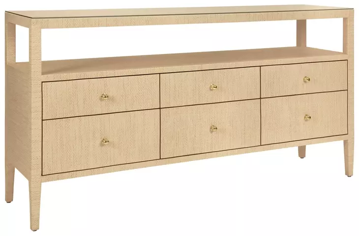 Jordan Natural Grasscloth 6 Drawer Tv Stand With Open Shelf