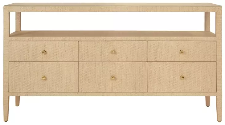 Jordan Natural Grasscloth 6 Drawer Tv Stand With Open Shelf