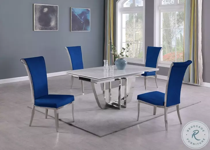 Joy Blue Fabric And Polish Stainless steel Tall Back Side Chair Set of 2