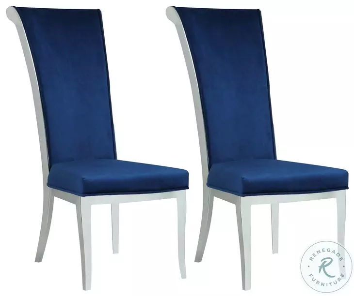 Joy Blue Fabric And Polish Stainless steel Tall Back Side Chair Set of 2