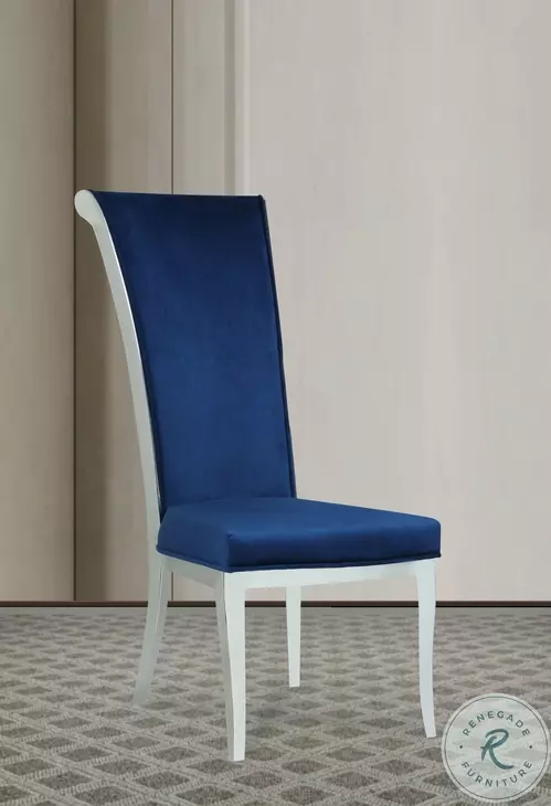 Joy Blue Fabric And Polish Stainless steel Tall Back Side Chair Set of 2