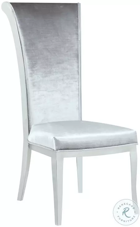 Gloria Clear Glass And Polished Stainless Steel Extendable Dining Room Set with Joy Polish Stainless steel Tall Back Side Chair Set of 2