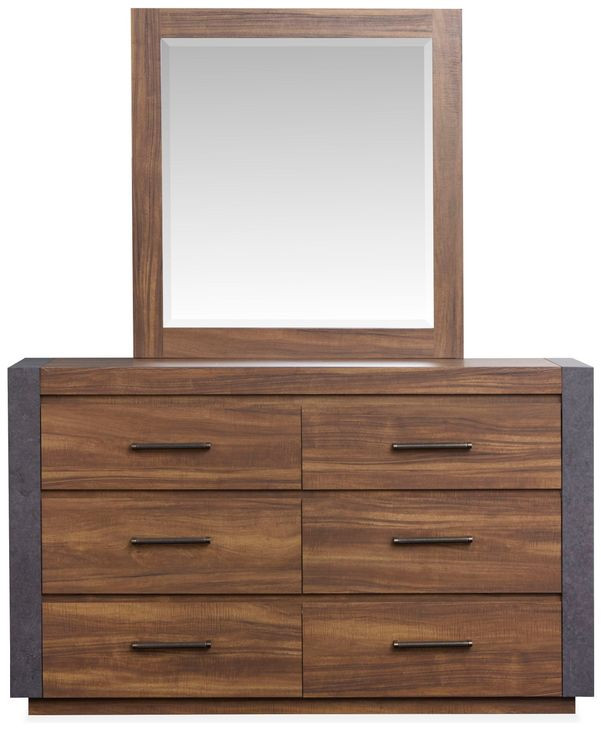 Jensen Tavern Brown and Gray 6 Drawer Dresser with Rectangular Mirror