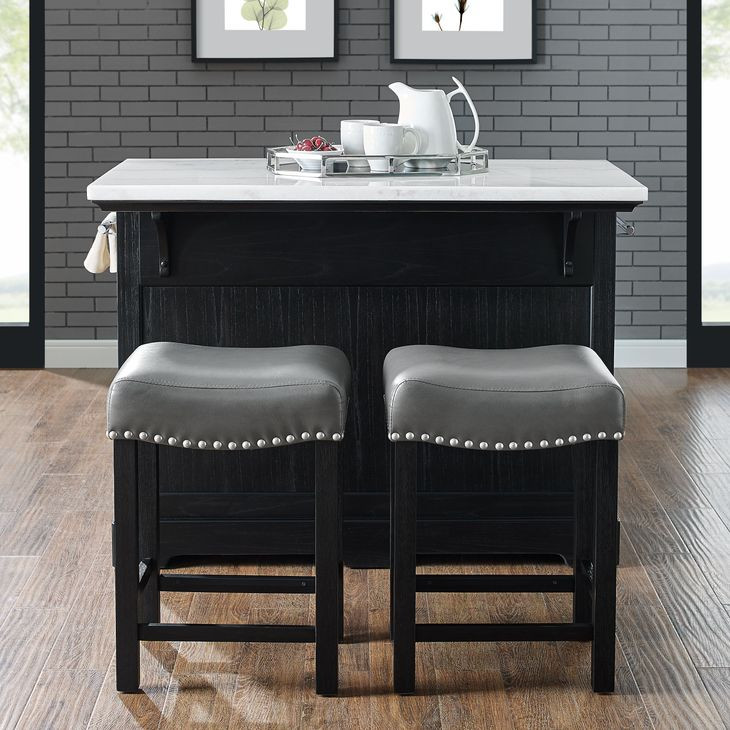 Aspen Black 48" Rectangular Kitchen Island Set of 3