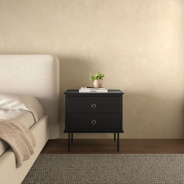 Reagan Black 2 Drawer Nightstand