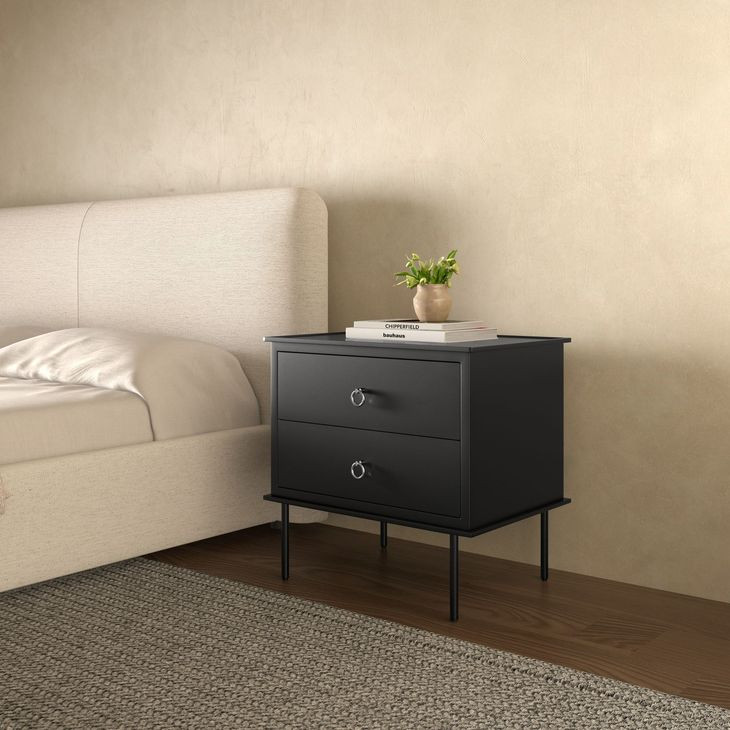 Reagan Black 2 Drawer Nightstand