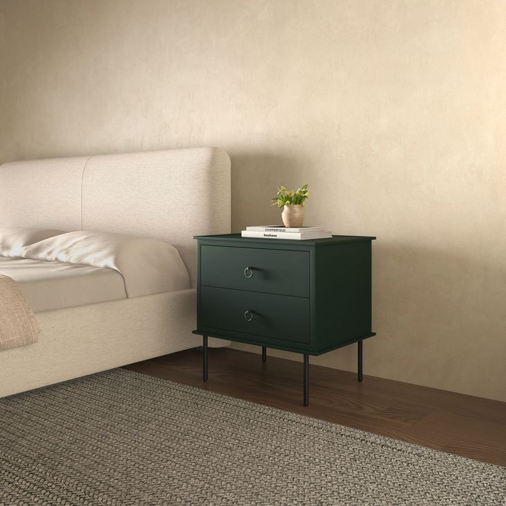 Reagan Deep Green 2 Drawer Nightstand