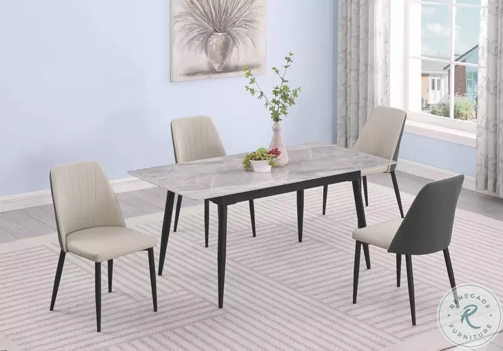 Judith Gloss Gray And Matte Black Extendable Dining Room Set