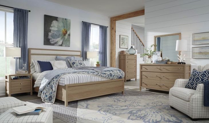 Merrifield Sandstone Beige and White Queen Upholstered Panel Bed