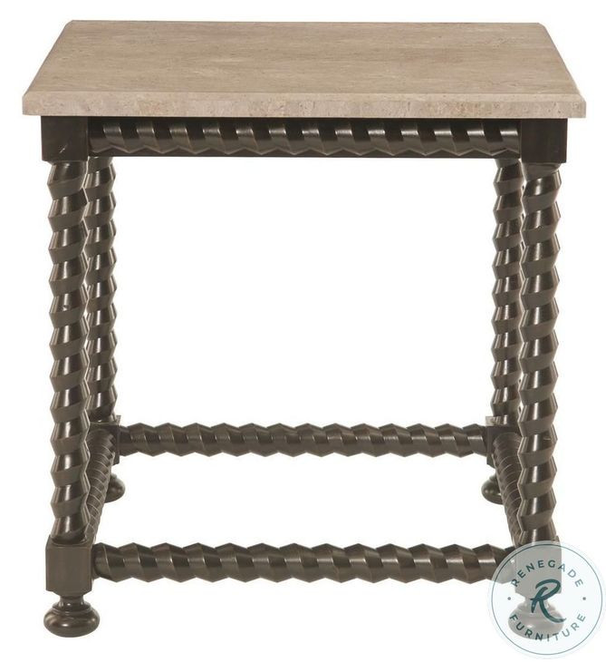 Cordova Ebonized and Travertine Stone Rectangular Occassional Table Set